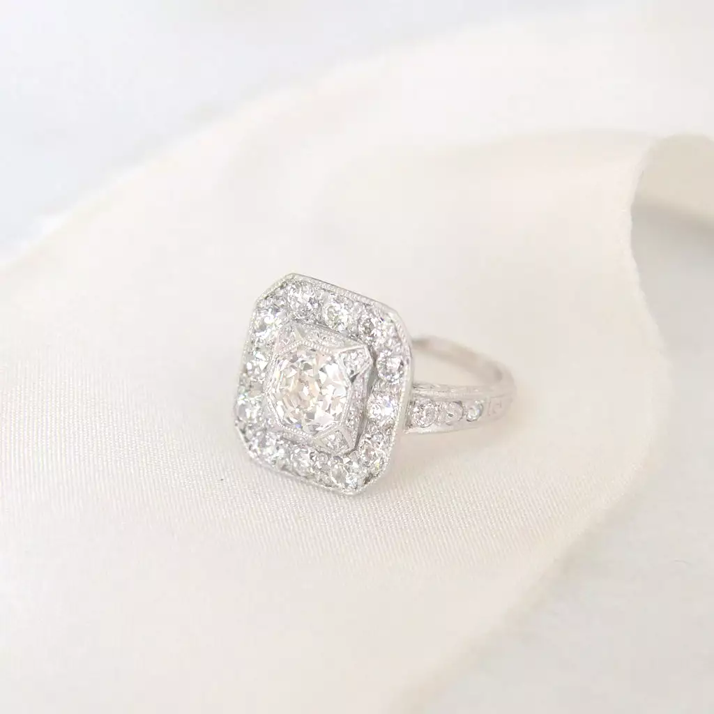 Art Deco 1.10 Carat Octagonal Cut Diamond Cluster Ring