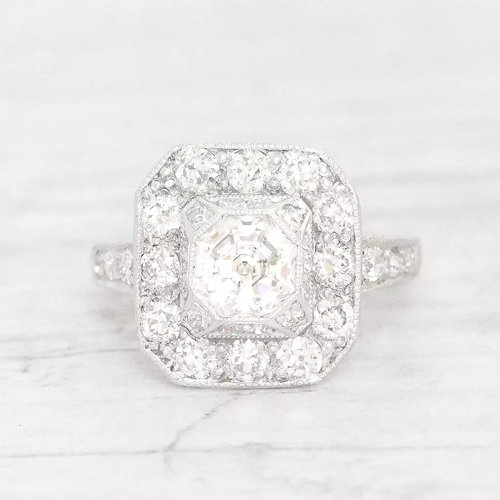 Art Deco 1.10 Carat Octagonal Cut Diamond Cluster Ring