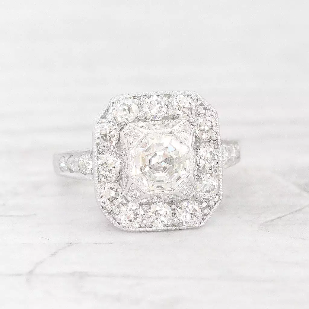 Art Deco 1.10 Carat Octagonal Cut Diamond Cluster Ring