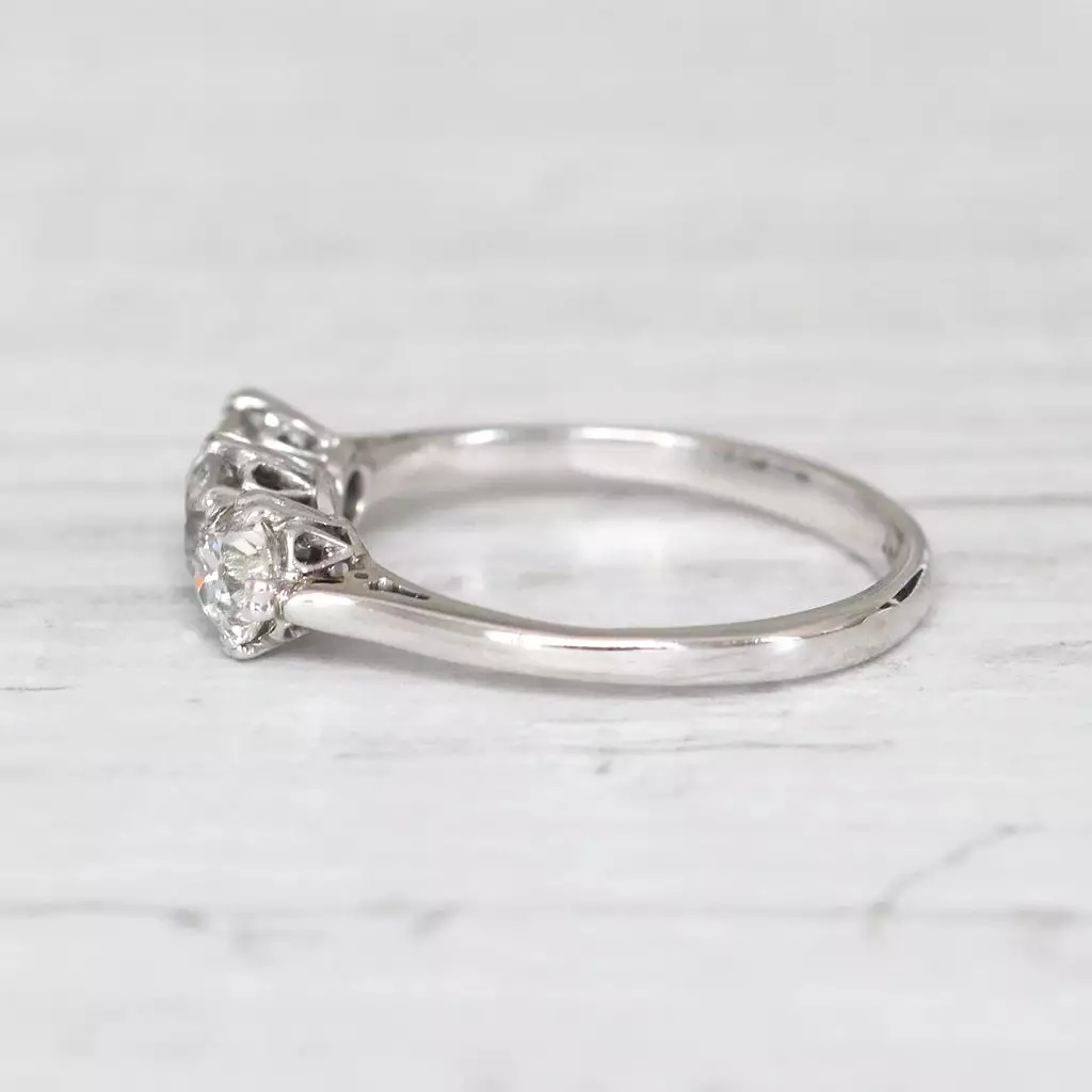 Art Deco 1.15 Carat Old European Cut Diamond Three Stone Ring