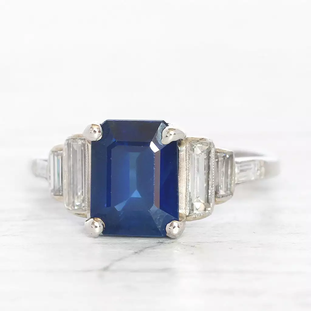 Art Deco 2.21 Carat Sapphire and Diamond Ring