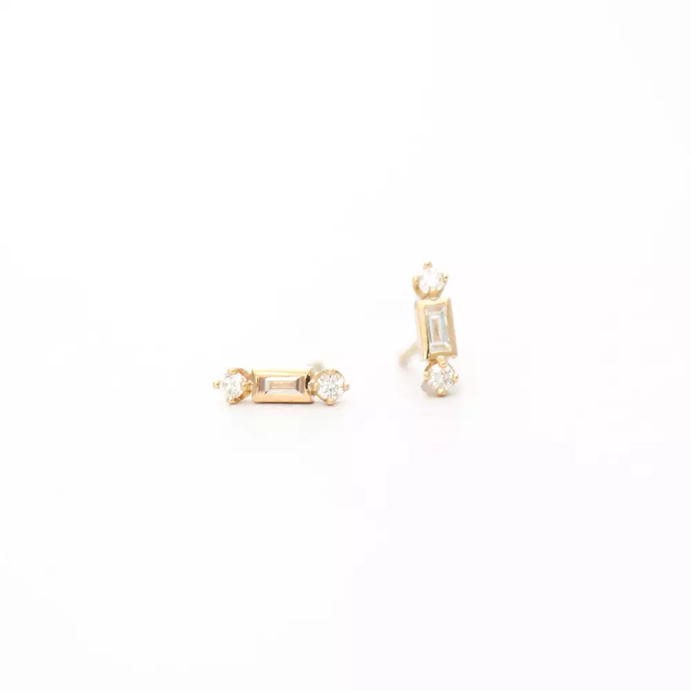 Baguette and Two Prong Diamond Studs