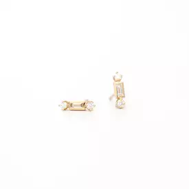 Baguette and Two Prong Diamond Studs