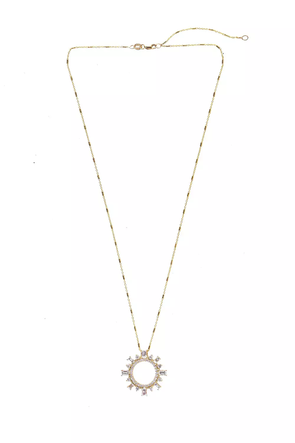 Baguette Diamond Shipswheel Compass Necklace in Yellow Gold