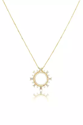 Baguette Diamond Shipswheel Compass Necklace in Yellow Gold