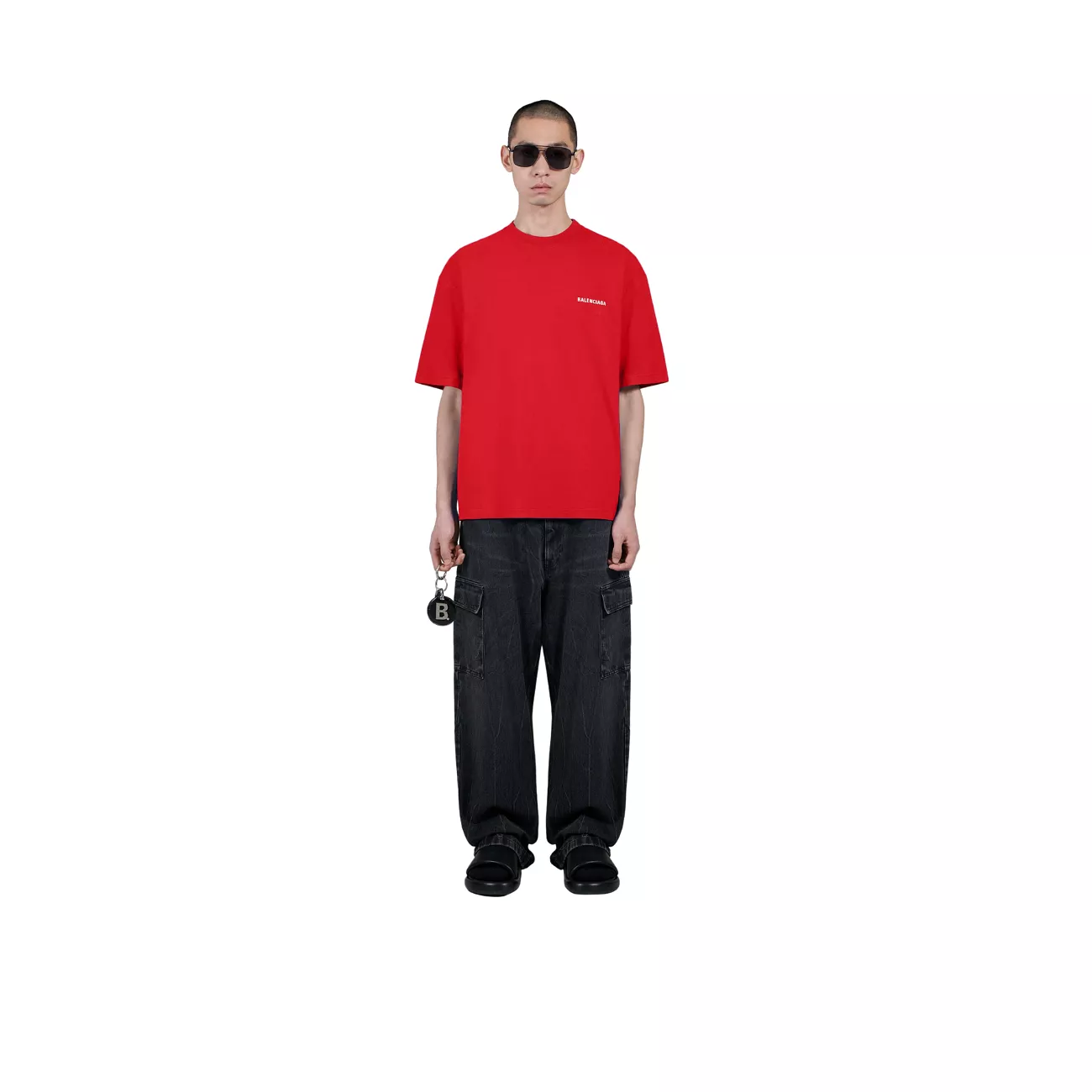 Balenciaga Logo Medium Fit Men's T-Shirt, Red