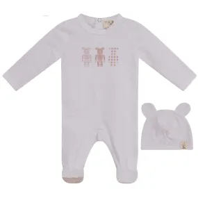 Bebe Bella White/Pink Baby Bear Printed Stretchie and Beanie