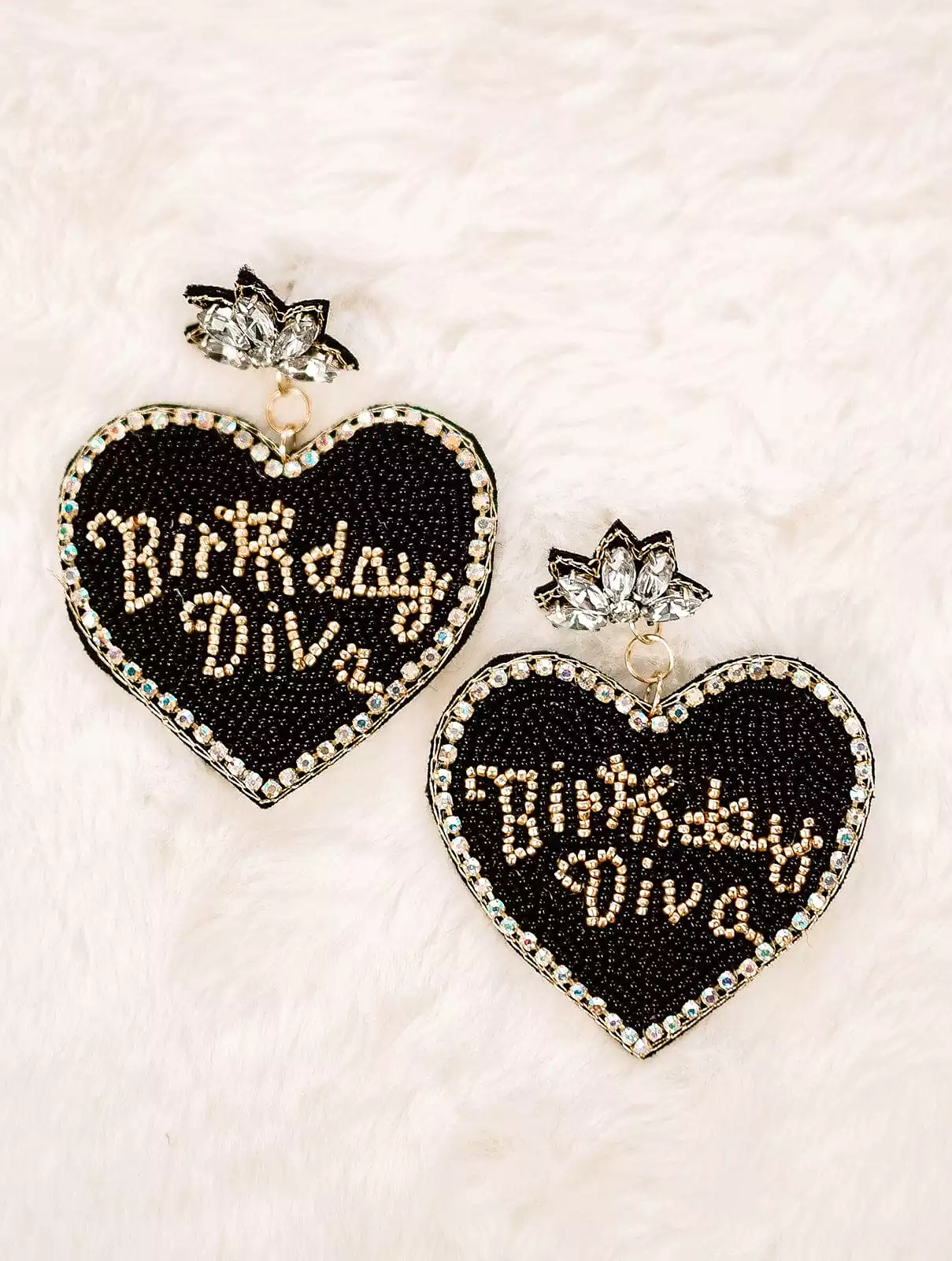 Black Birthday Diva Beaded Earrings