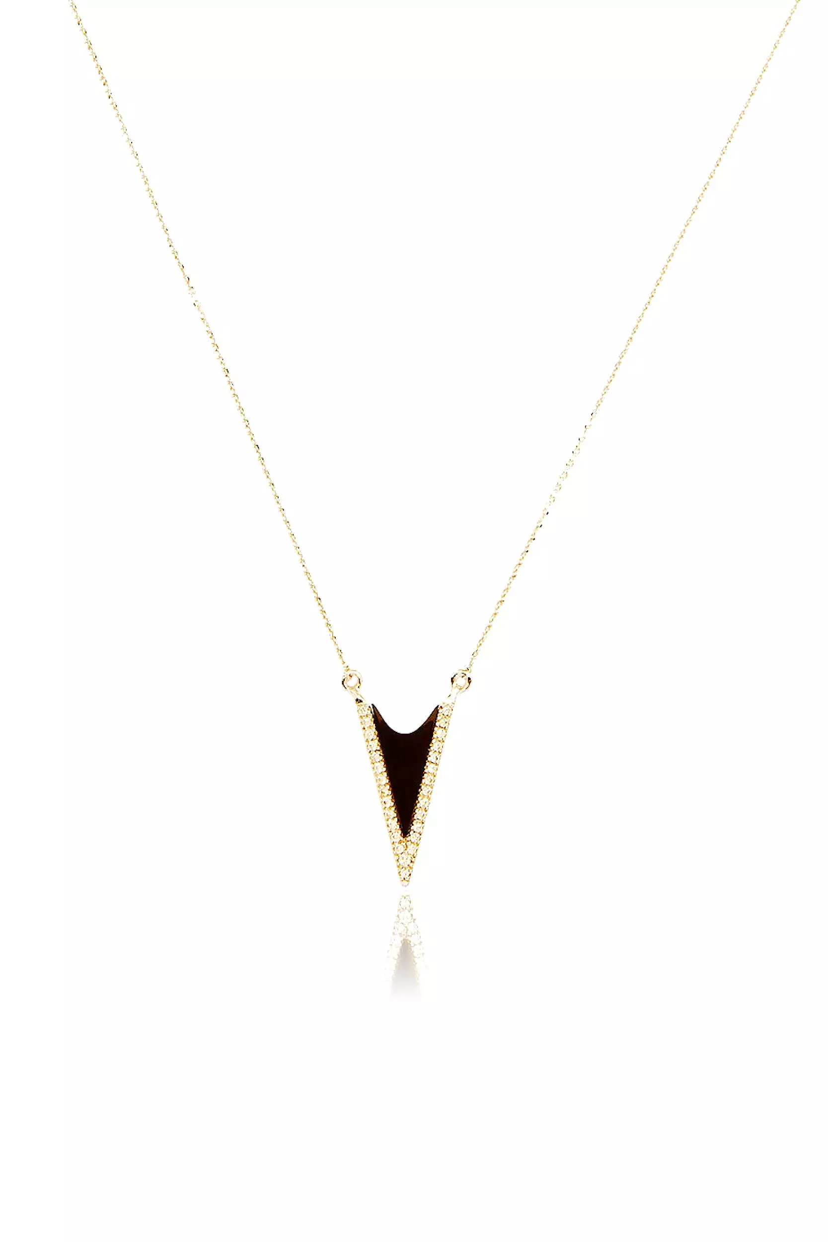 Black Onyx Diamond V Necklace in Yellow Gold