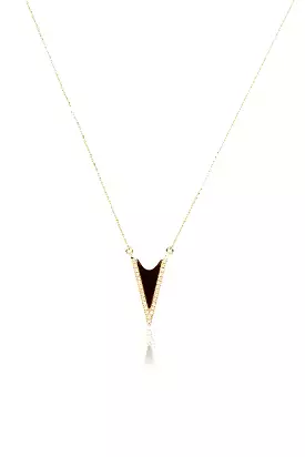 Black Onyx Diamond V Necklace in Yellow Gold