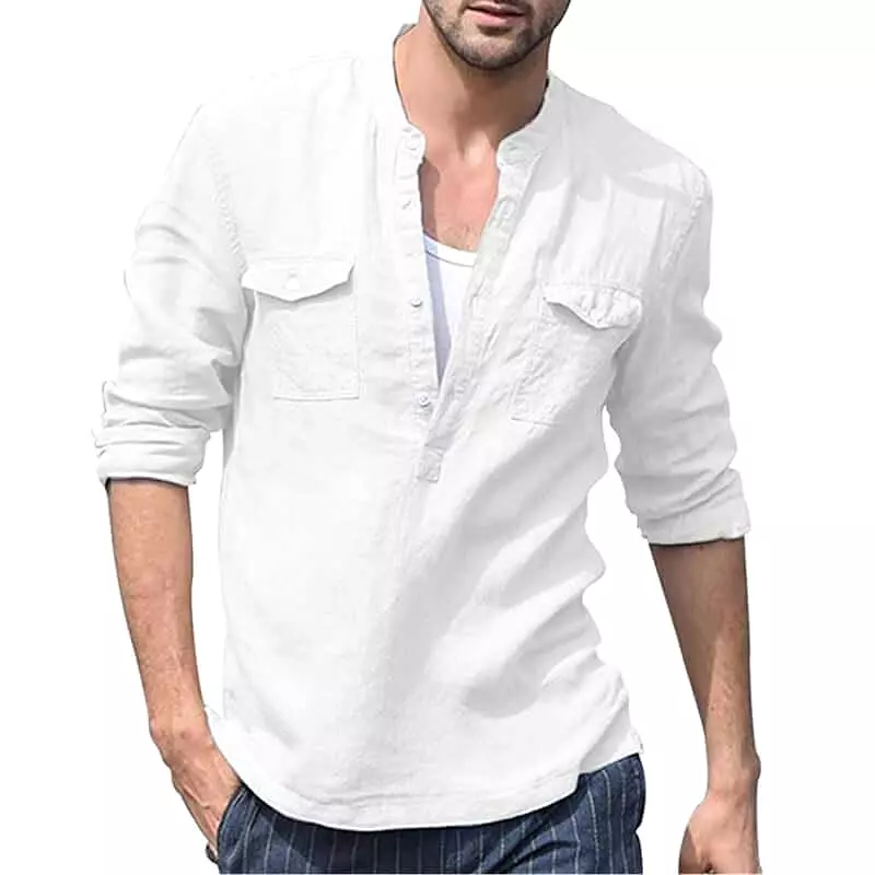 Casual Long Sleeve Linen Men Shirt