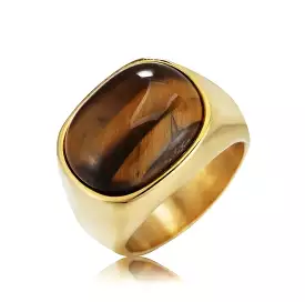 Classic Style Tiger Eye Stone Men's Titanium Steel Ring S4502939