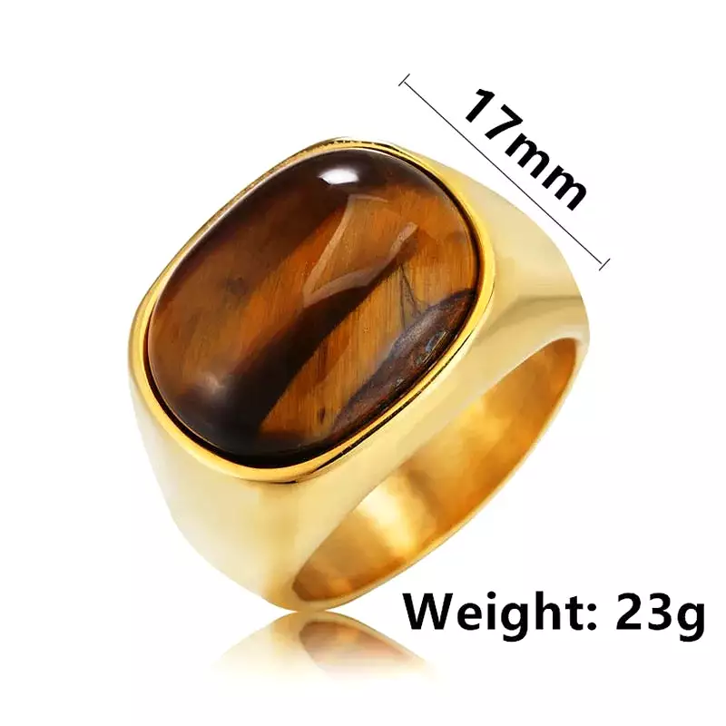 Classic Style Tiger Eye Stone Men's Titanium Steel Ring S4502939