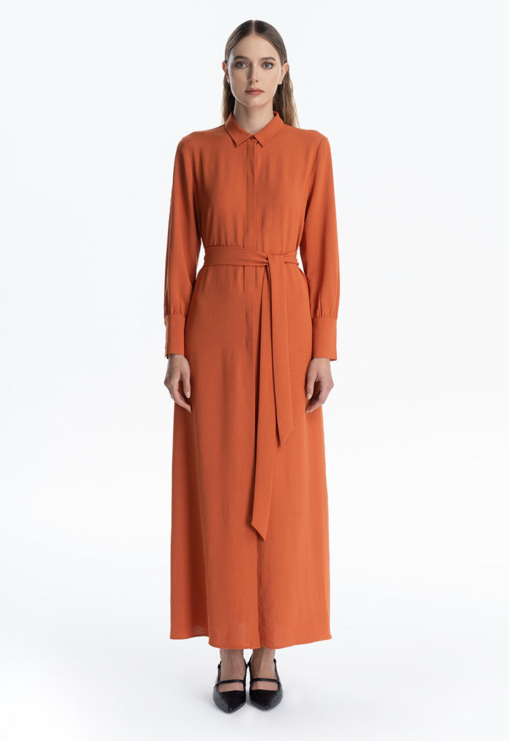 Collared Solid Maxi Dress