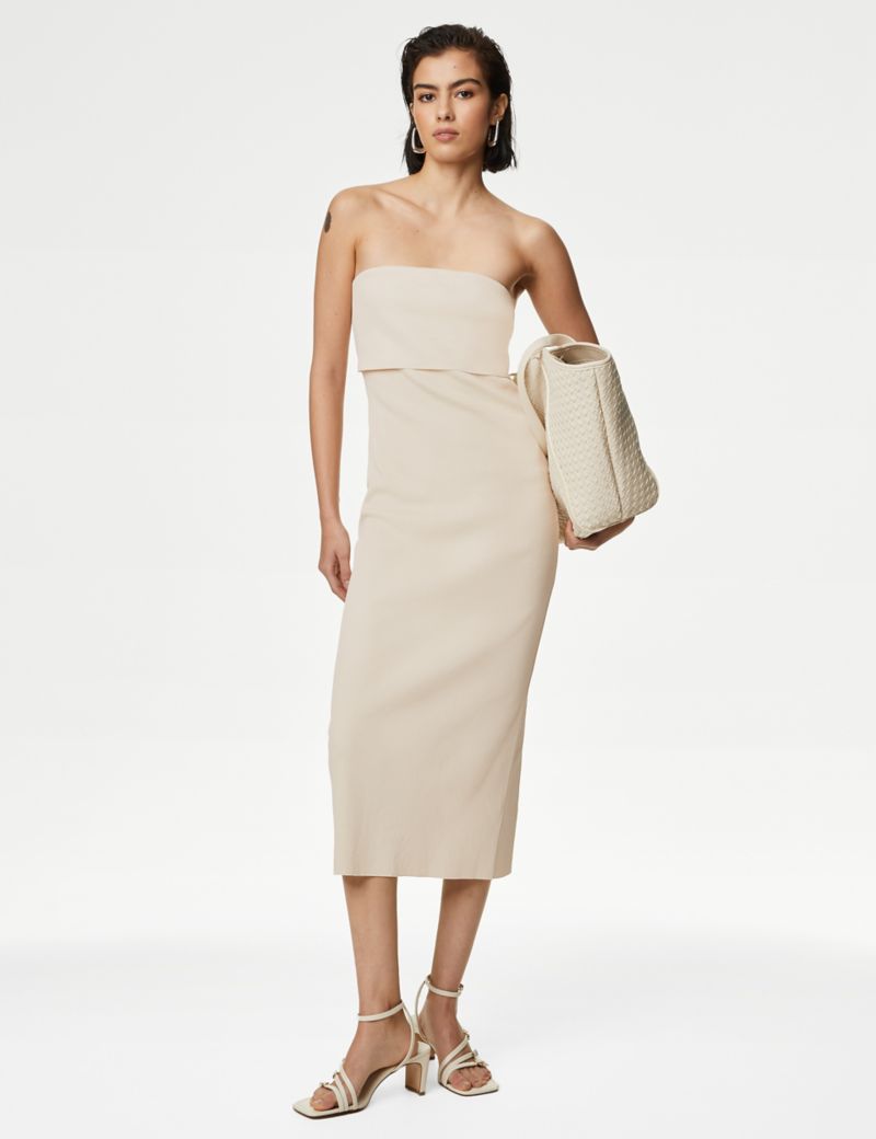 Cotton Rich Ribbed Bandeau Midi Dress