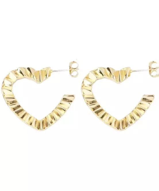 Crinkle Heart Hoops - Gold