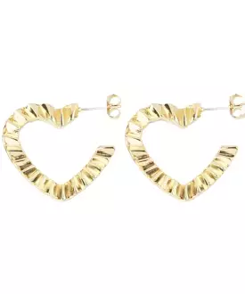 Crinkle Heart Hoops - Gold