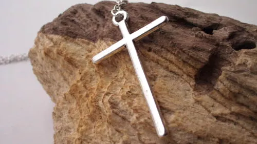 Cross Necklace Simple Crucifix Skinny Pendant Silver Chain Long Mens Ladies New