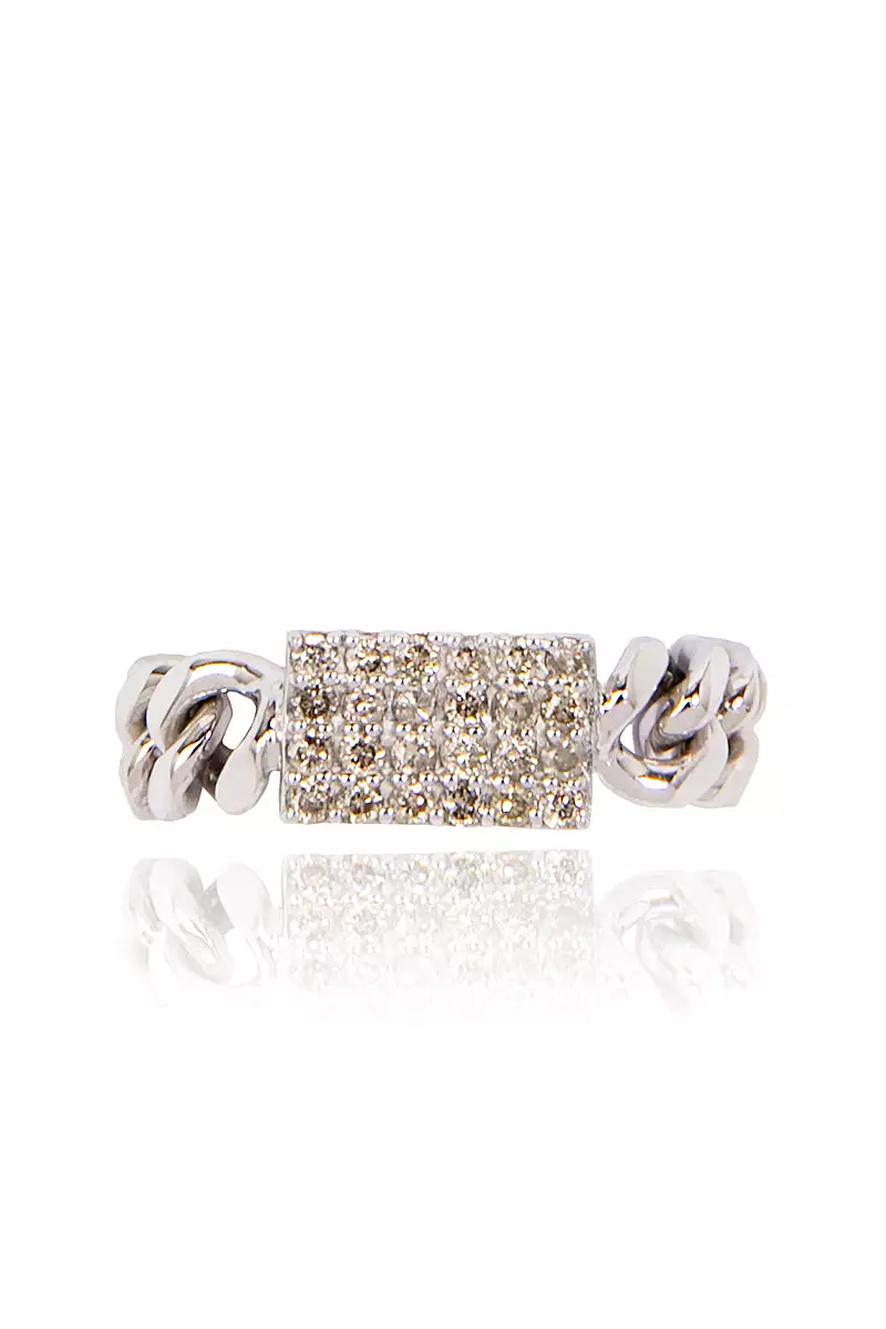 Cuban Chain Diamond Pavé Ring in Silver