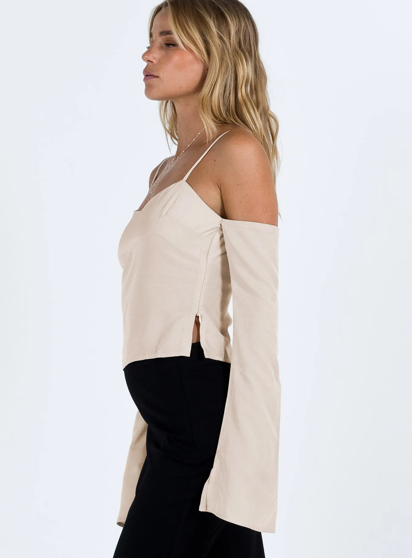 Cupro Cold Shoulder Top Cream