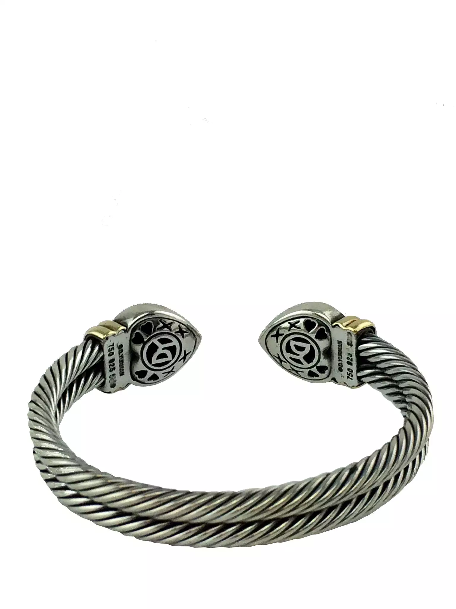 David Yurman Sterling Silver Double Cable Heart Cuff Bracelet with Gold Accents