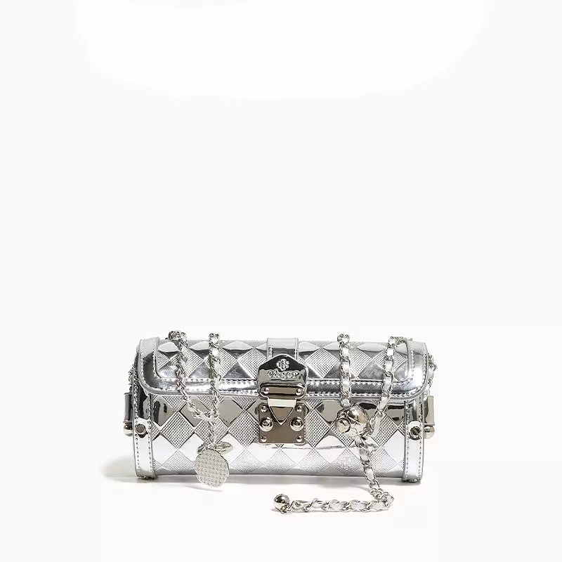 Diamond cool silver cylindrical bag chain crossbody bag