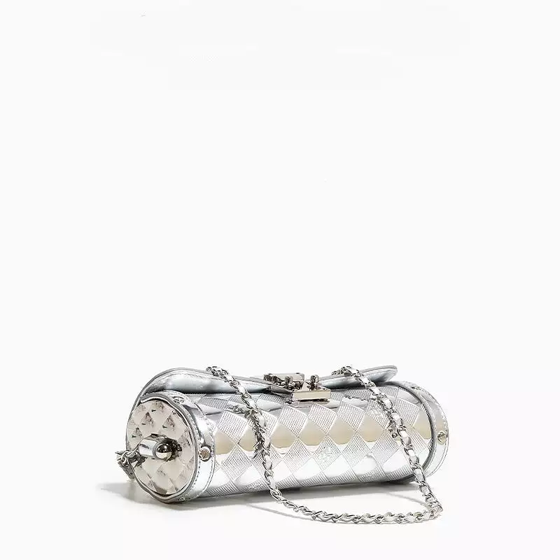 Diamond cool silver cylindrical bag chain crossbody bag