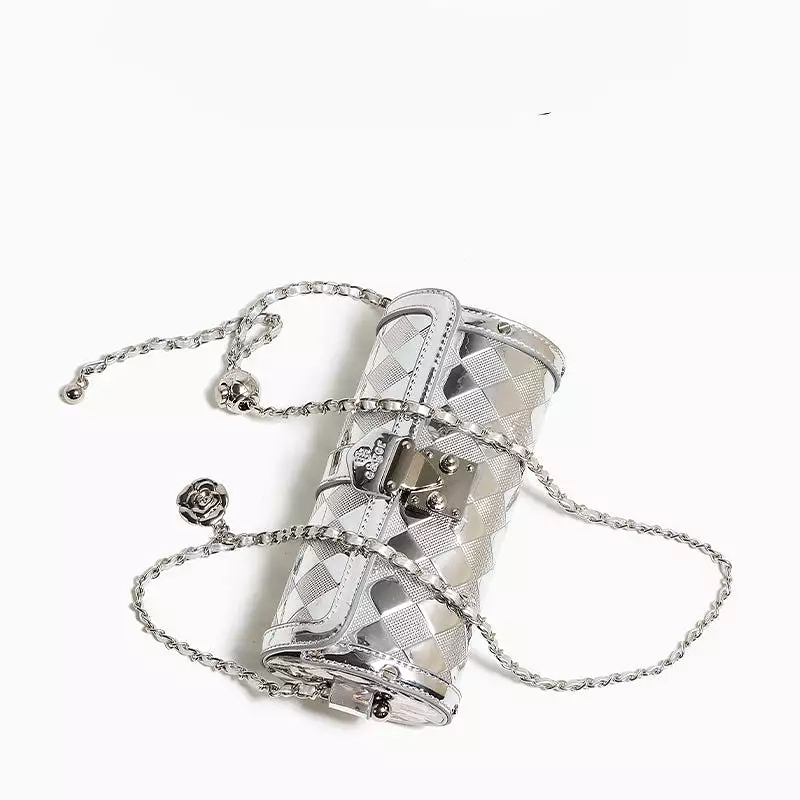 Diamond cool silver cylindrical bag chain crossbody bag