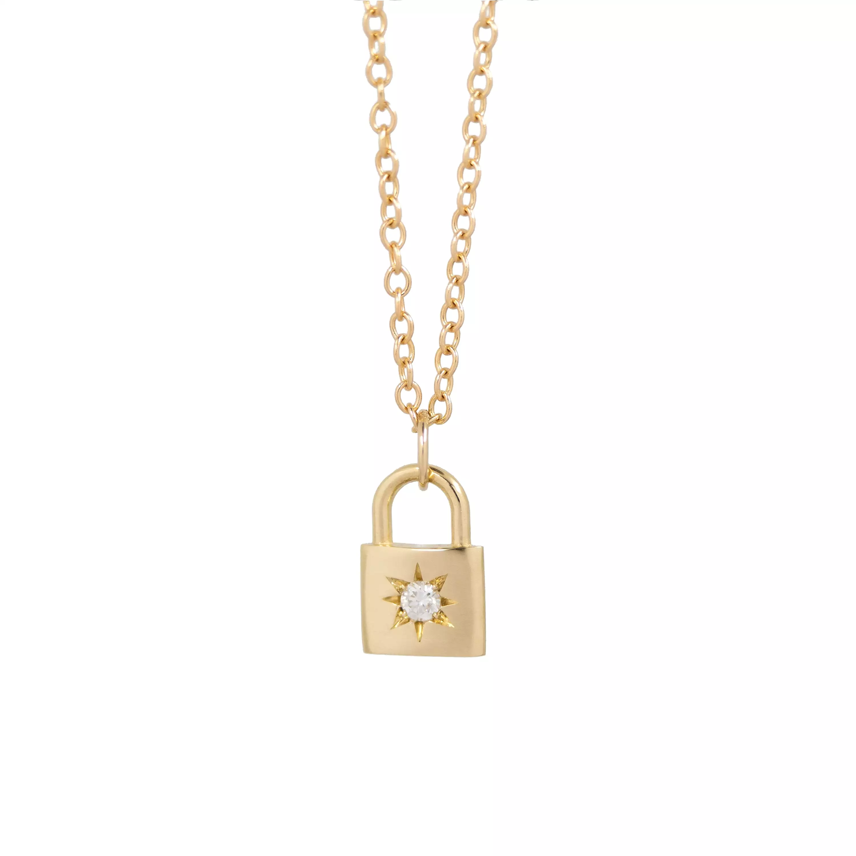 Diamond Padlock Necklace - 14k Yellow Gold