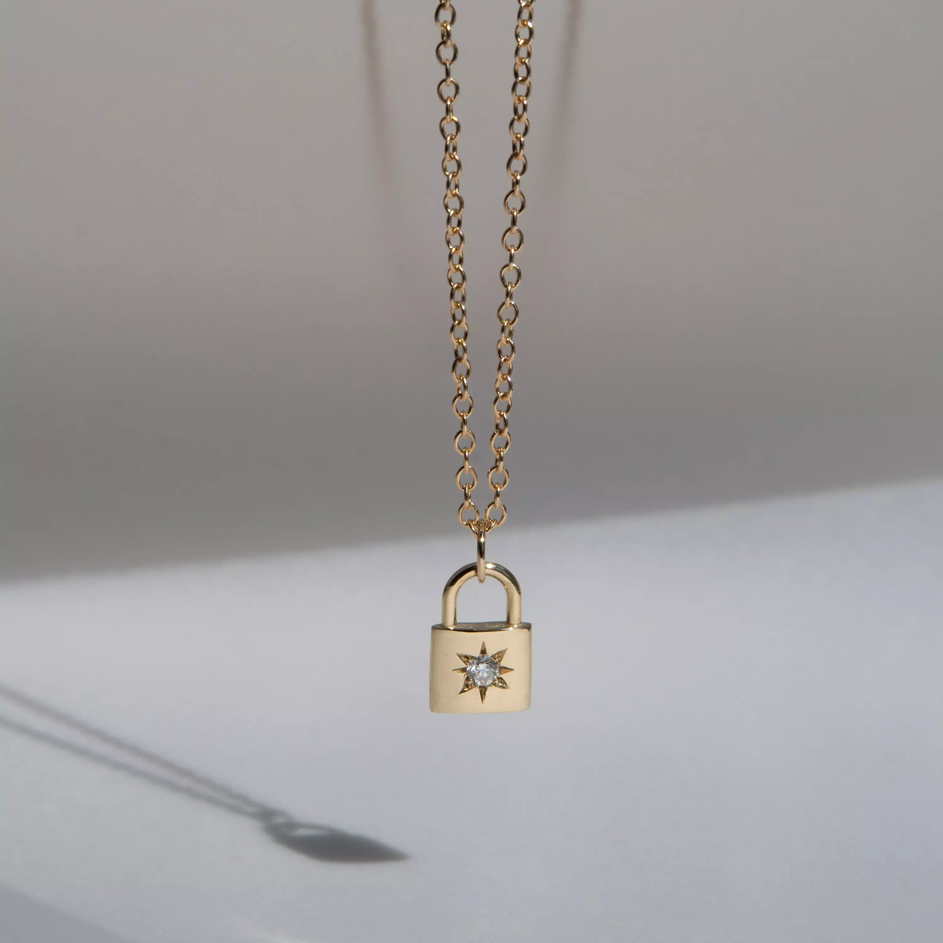 Diamond Padlock Necklace - 14k Yellow Gold