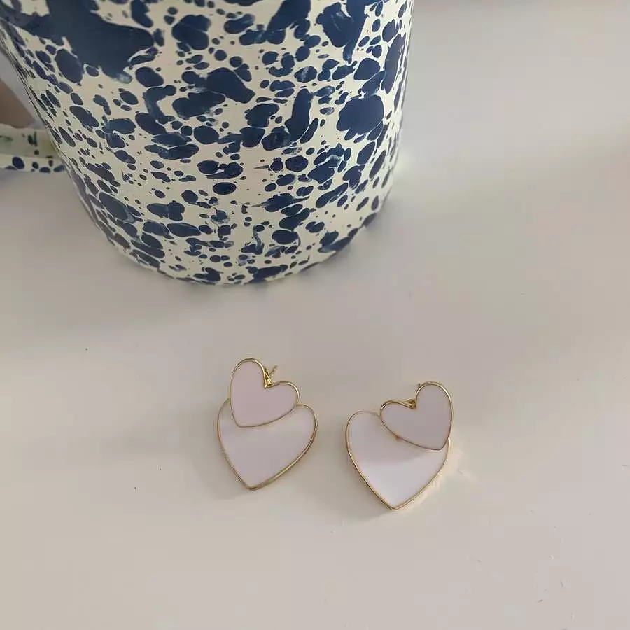 Double Heart Gold Rim Earrings