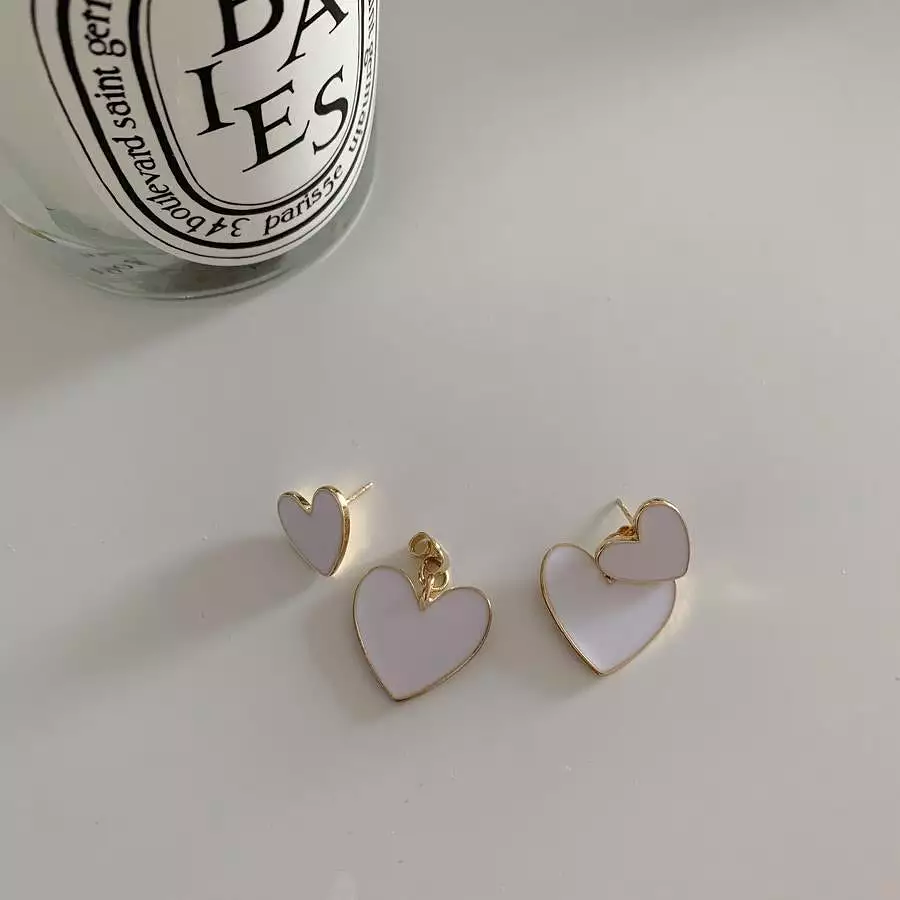 Double Heart Gold Rim Earrings