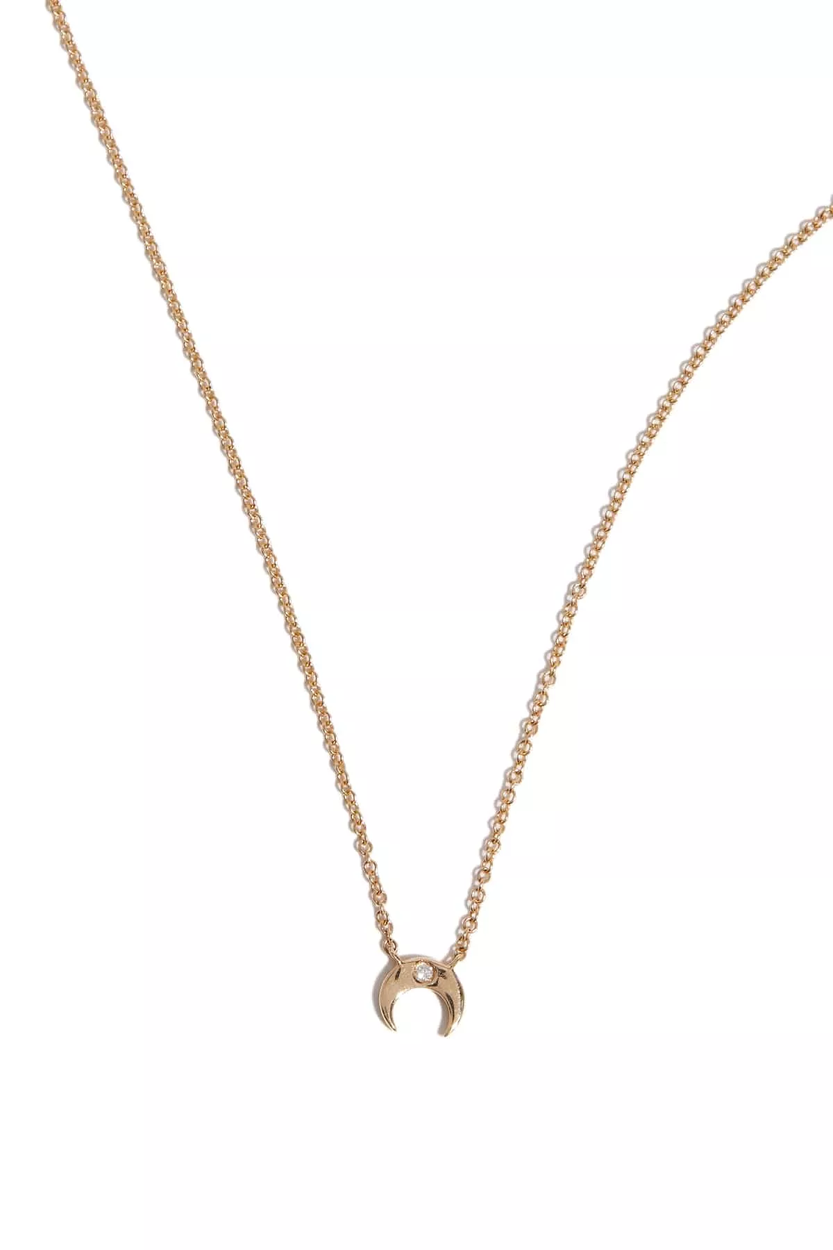 Double Horn Diamond Necklace in 14k Yellow Gold