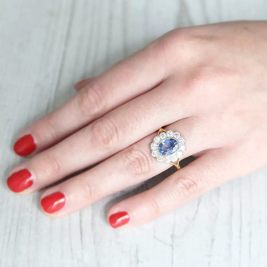 Edwardian Style 1.59 Carat Cornflower Blue Sapphire and Diamond Ring