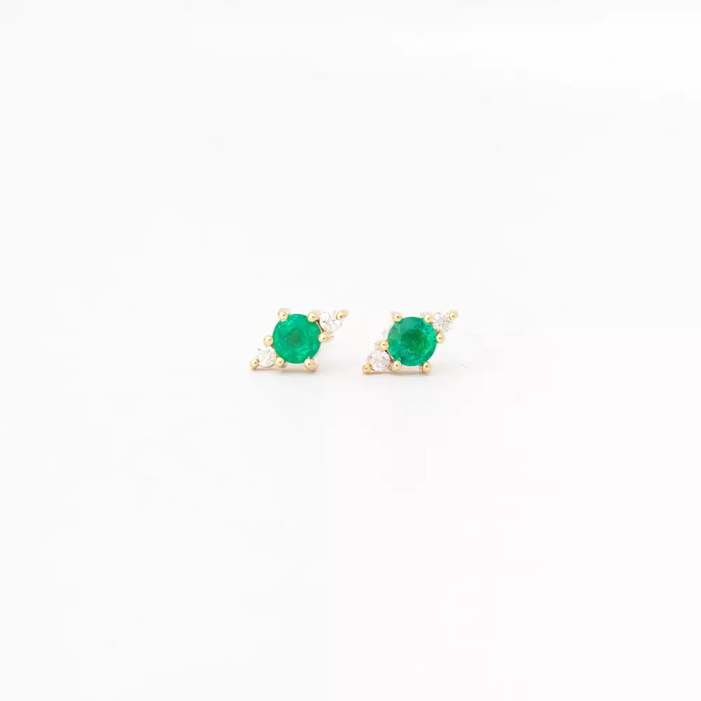 Emerald and Diamond Trio Studs