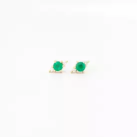 Emerald and Diamond Trio Studs