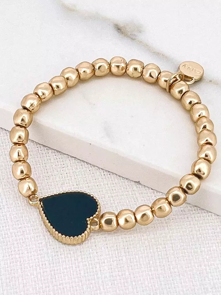 Envy Chunky Beaded Heart Bracelet - Gold