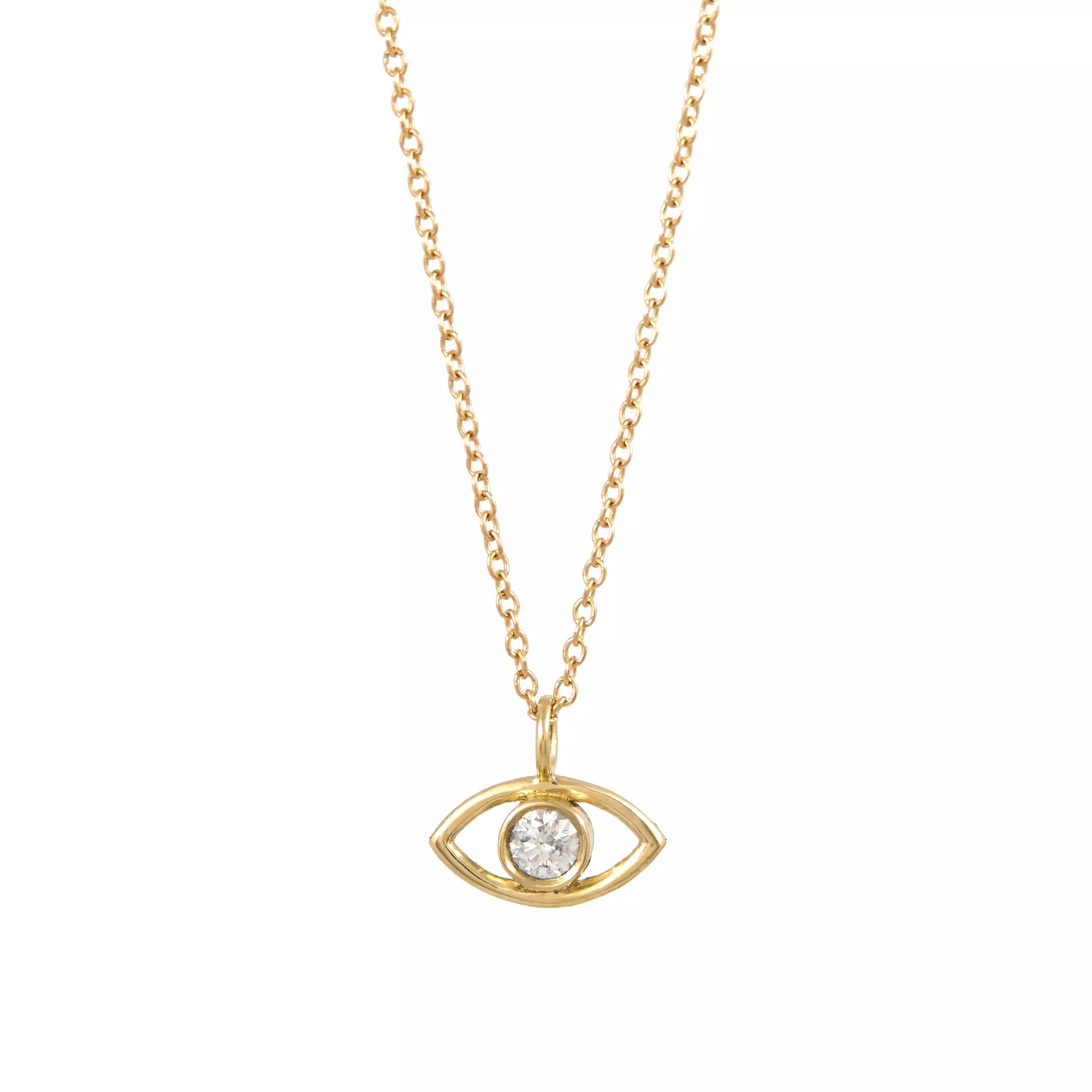 Evil Eye Diamond Necklace - 14K Yellow Gold