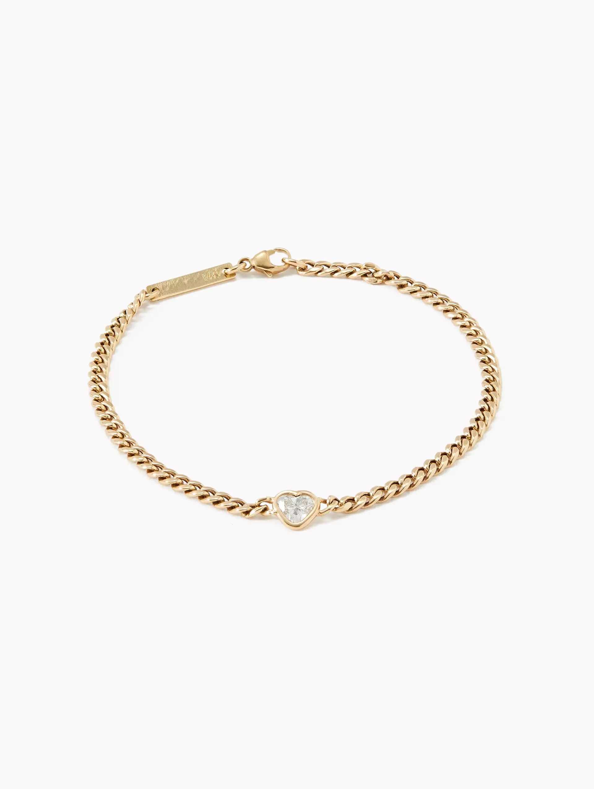 Floating Heart Shaped Diamond Small Curb Chain Bracelet