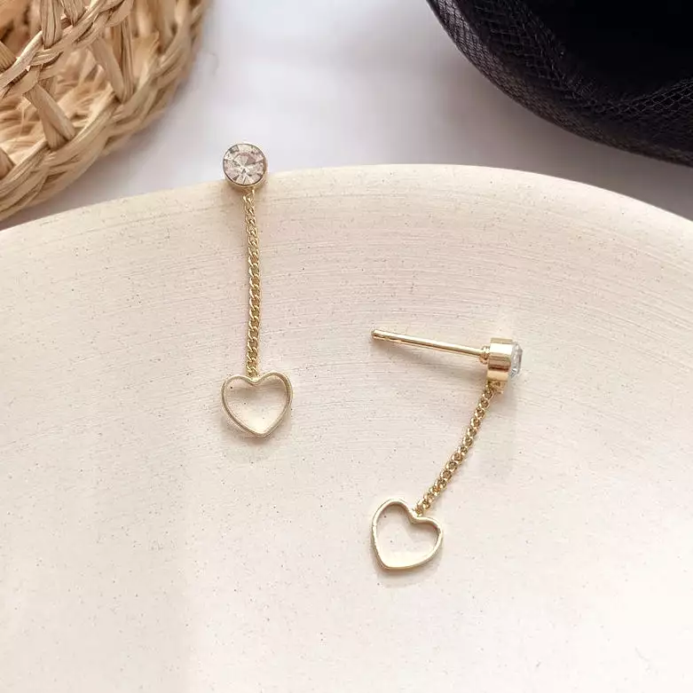 Gold Bling Heart Drop Earrings Gifts Korean Jewelry Cubic Womens Accessories Luxury Fashion Dating Party Clubber Elegant Wedding