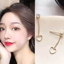 Gold Bling Heart Drop Earrings Gifts Korean Jewelry Cubic Womens Accessories Luxury Fashion Dating Party Clubber Elegant Wedding