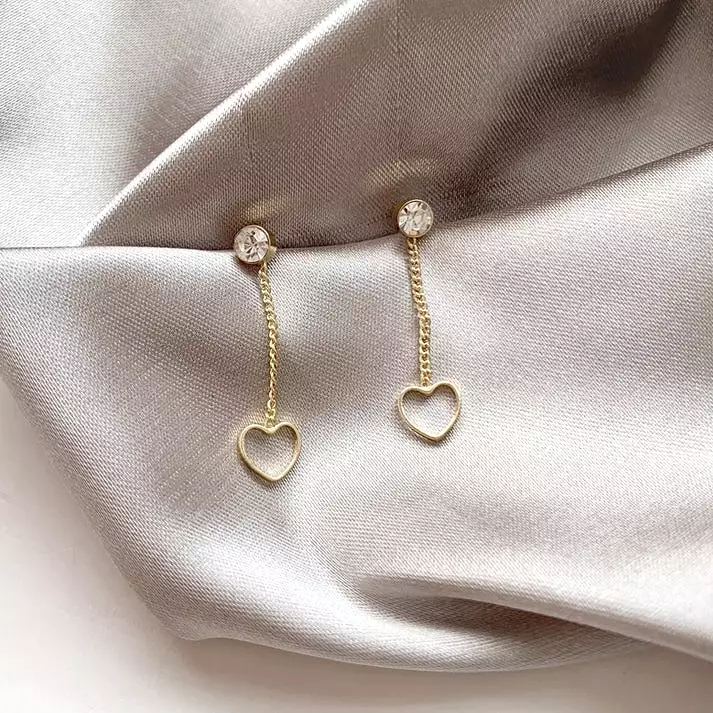 Gold Bling Heart Drop Earrings Gifts Korean Jewelry Cubic Womens Accessories Luxury Fashion Dating Party Clubber Elegant Wedding