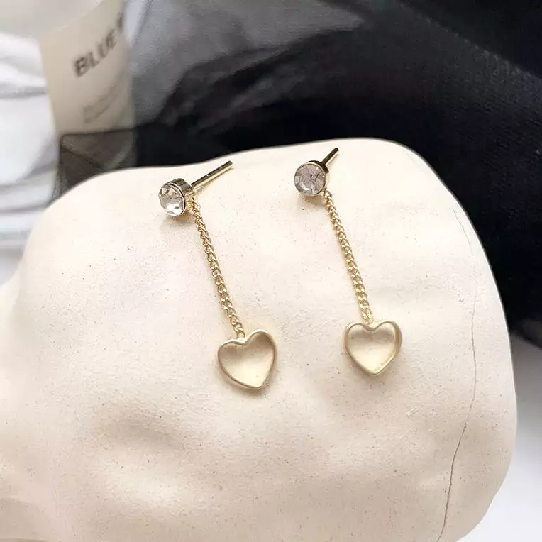 Gold Bling Heart Drop Earrings Gifts Korean Jewelry Cubic Womens Accessories Luxury Fashion Dating Party Clubber Elegant Wedding