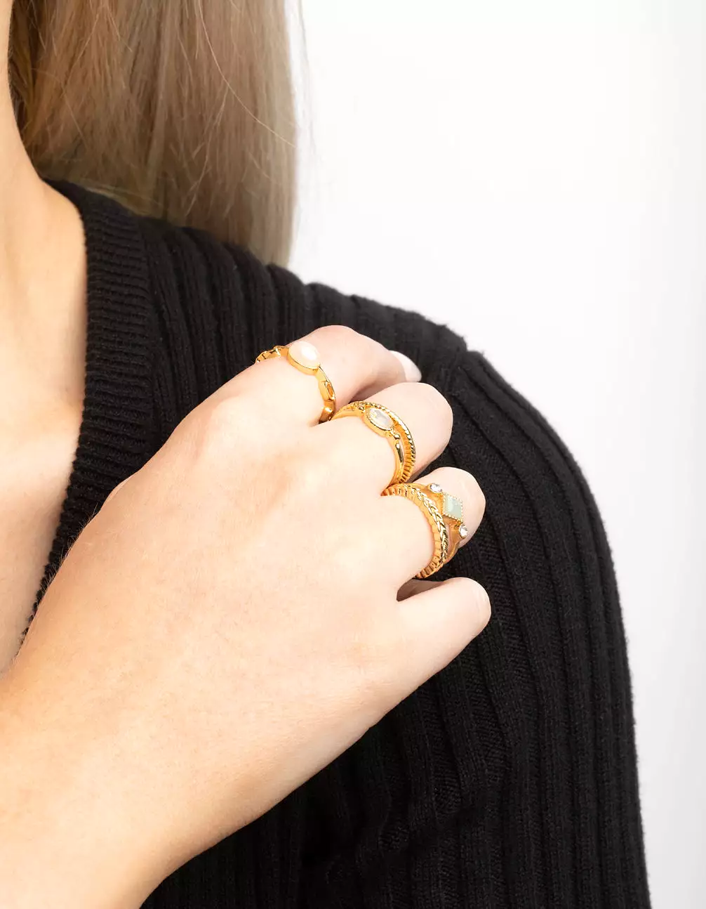 Gold Plated Pearl Pretty Ring Stack 5-Pack