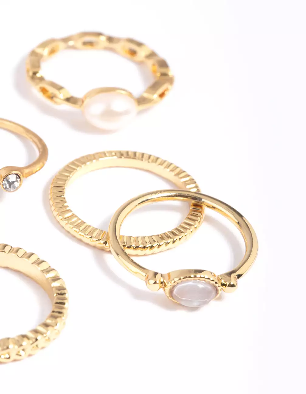 Gold Plated Pearl Pretty Ring Stack 5-Pack