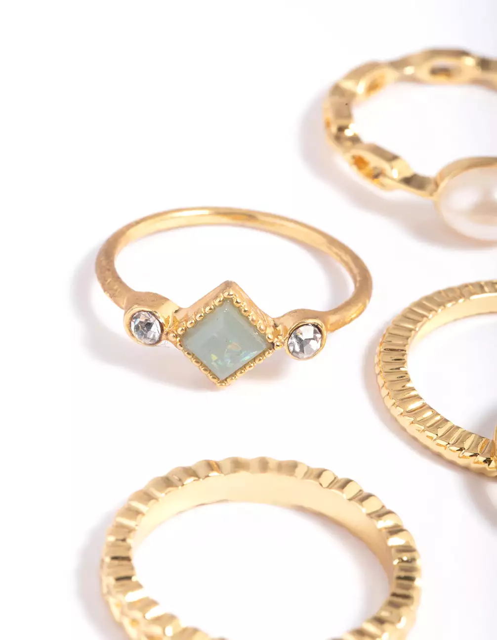 Gold Plated Pearl Pretty Ring Stack 5-Pack