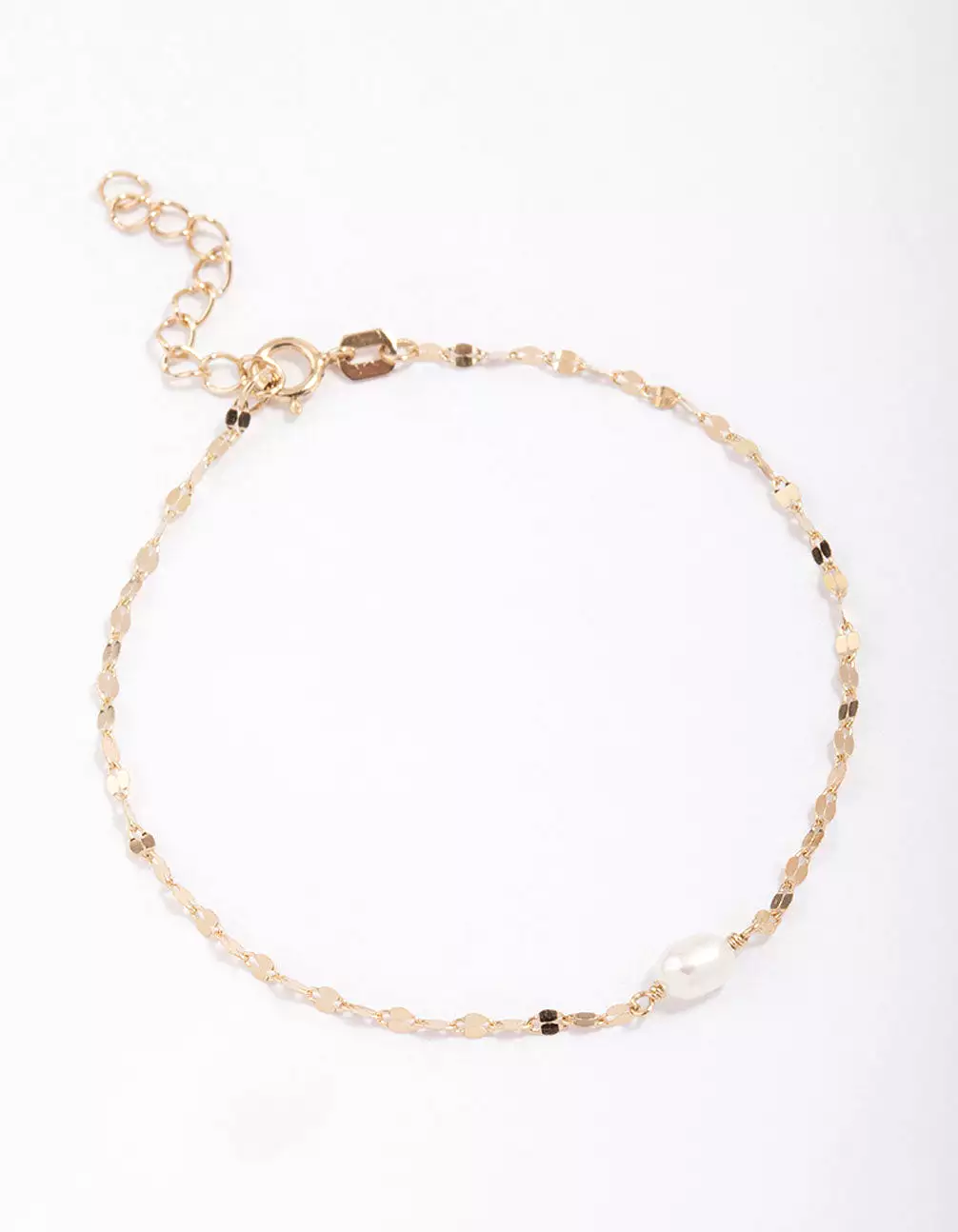 Gold Plated Sterling SIlver Freshwater Pearl Chain Bracelet