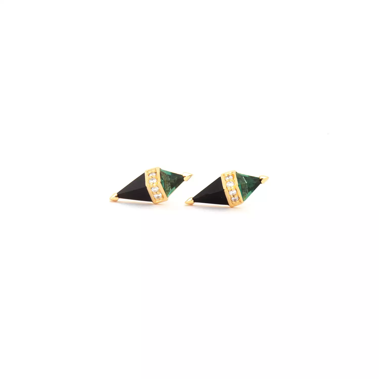 Green Quartz/Onyx & Diamond Pietra Studs