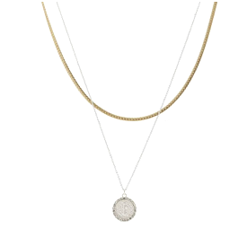 Jane Marie | 2 STRAND, GOLD BAR CHAIN, SILVER CHAIN WITH SILVER VIRGIN MARY NECKLACE