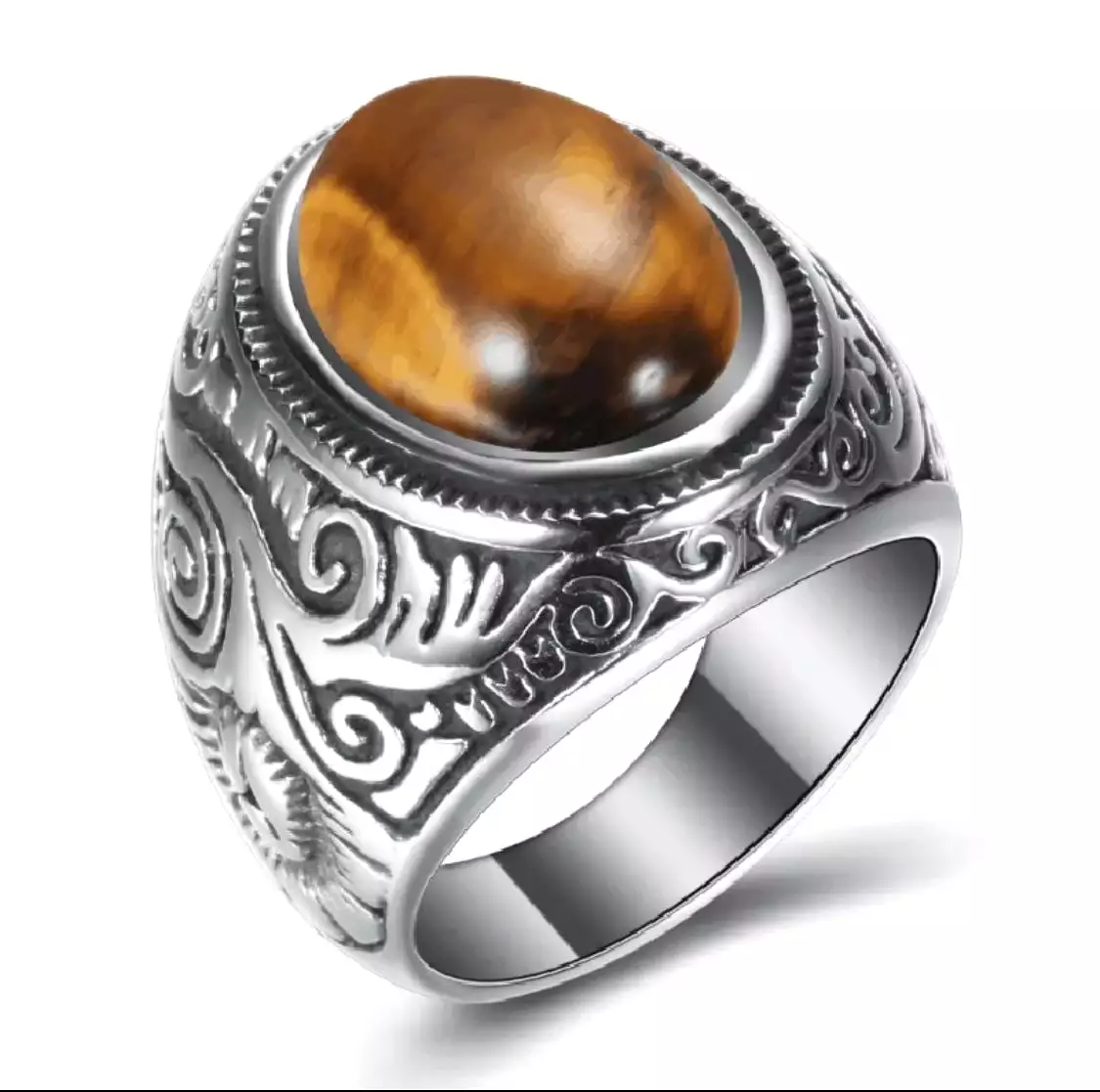 Kalen Charm Men's Ring 6mm Wide Carved Pattern Stainless Steel Exotic Party Jewelry X 3497527